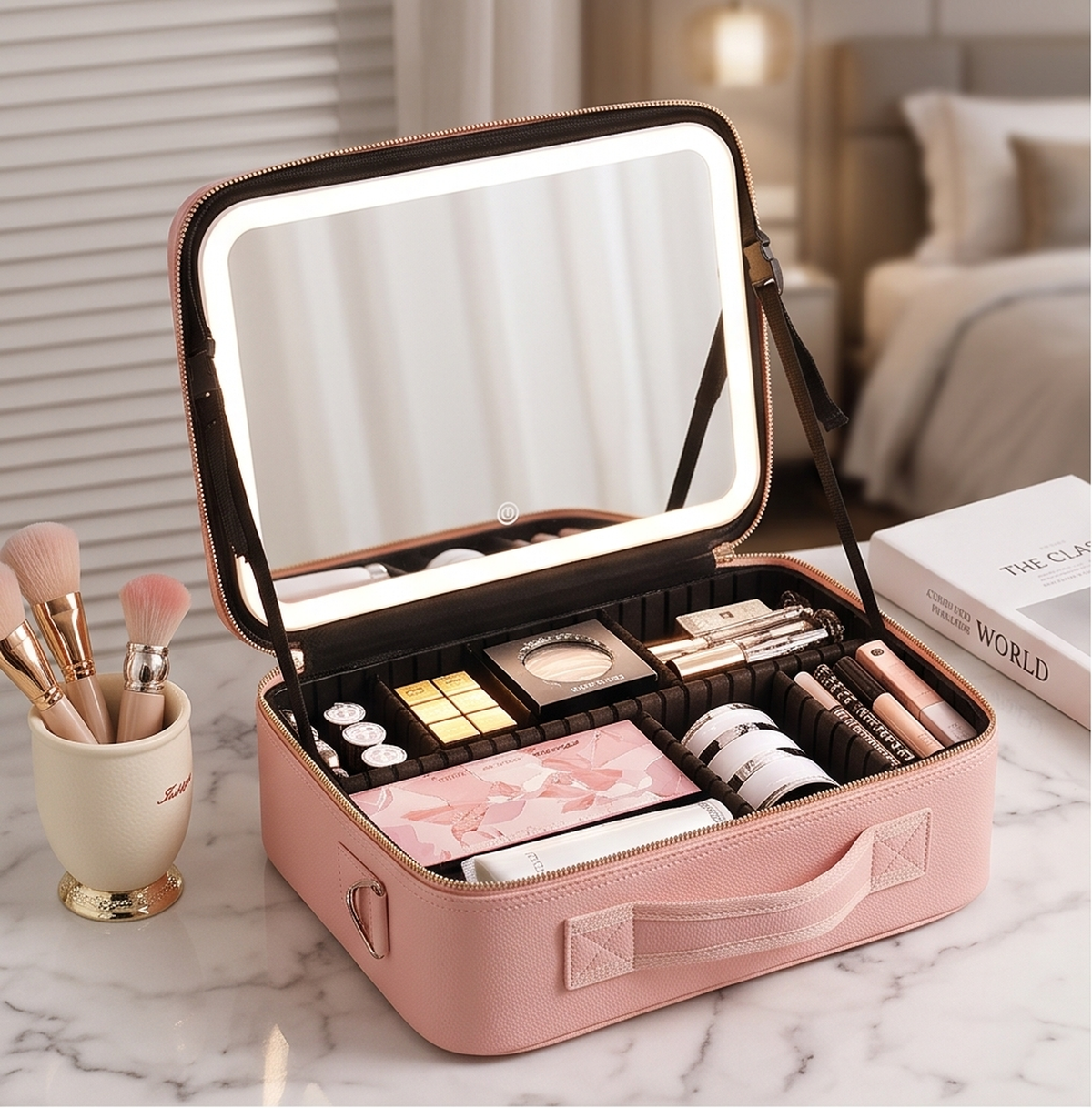 Maletín de maquillaje con espejo LED LUVYELLE