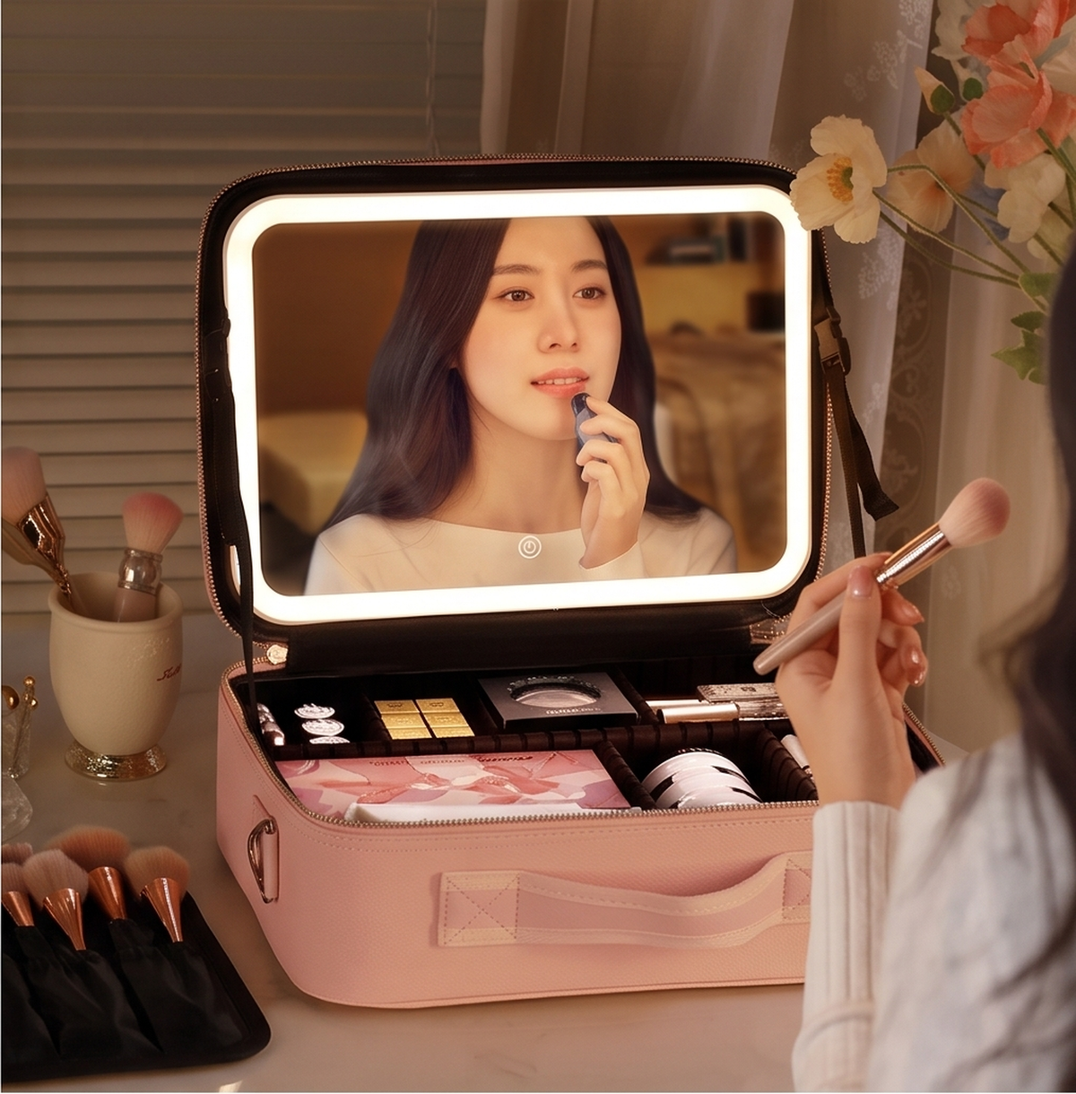 Maletín de maquillaje con espejo LED LUVYELLE, detalle 1