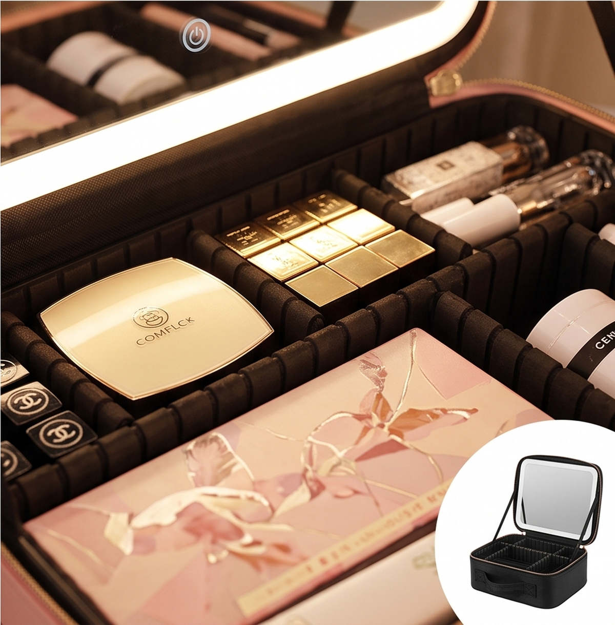 Maletín de maquillaje con espejo LED LUVYELLE, detalle 2